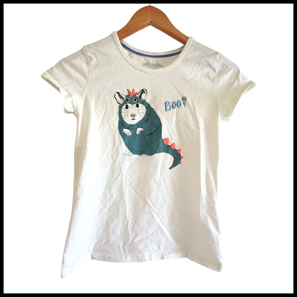 Johnnie B Boden Kids White Mouse Dinosaur Costume Graphic Tee Shirt 11-12Y